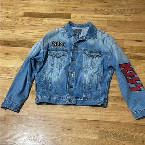 Zara Red and Blue Jean Jacket with Distressed Look